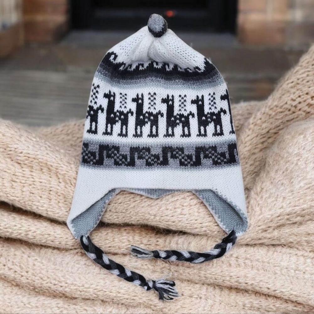 Peruvian Chullo Woll/Alpaca Blend Reversible Hand-Made Winter Beanie One Size